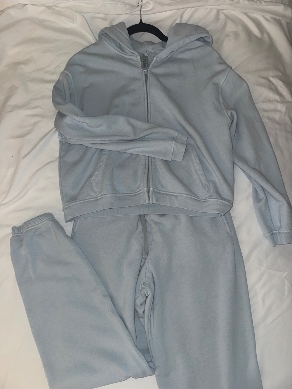 SKIMS Light Blue Hooded Zip-Front Pajama Set